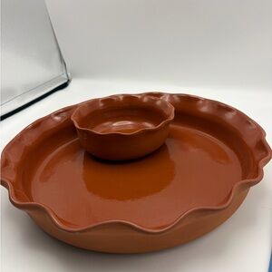 Crate & Barrel Terracotta Serving Platter and Bowl Set